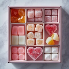 Colorful assorted gummy candies in a gift box  