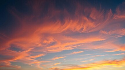 Fototapeta premium Vibrant Sunset with Wispy Cirrus Clouds - High-Resolution Panoramic Stock Photo
