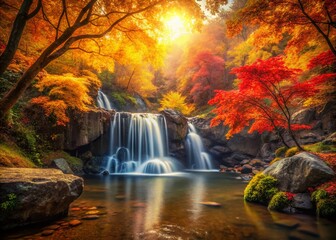Obraz premium Vintage Autumn Waterfall Baekryeong National Park South Korea - Scenic Fall Foliage