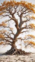 Fototapeta premium Large tree with gnarled branches against a bright white background, white, gnarled, wood