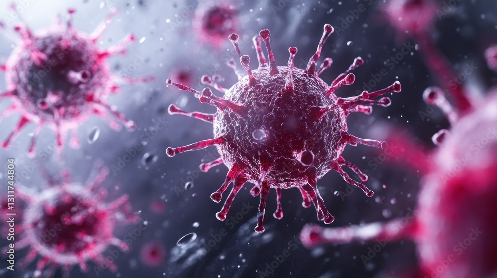 Poster microscopic view of a virus: a 3d render of a virus particle