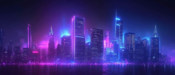 Dark futuristic cityscape silhouette with glowing neon contrast, forming a bold abstract backdrop