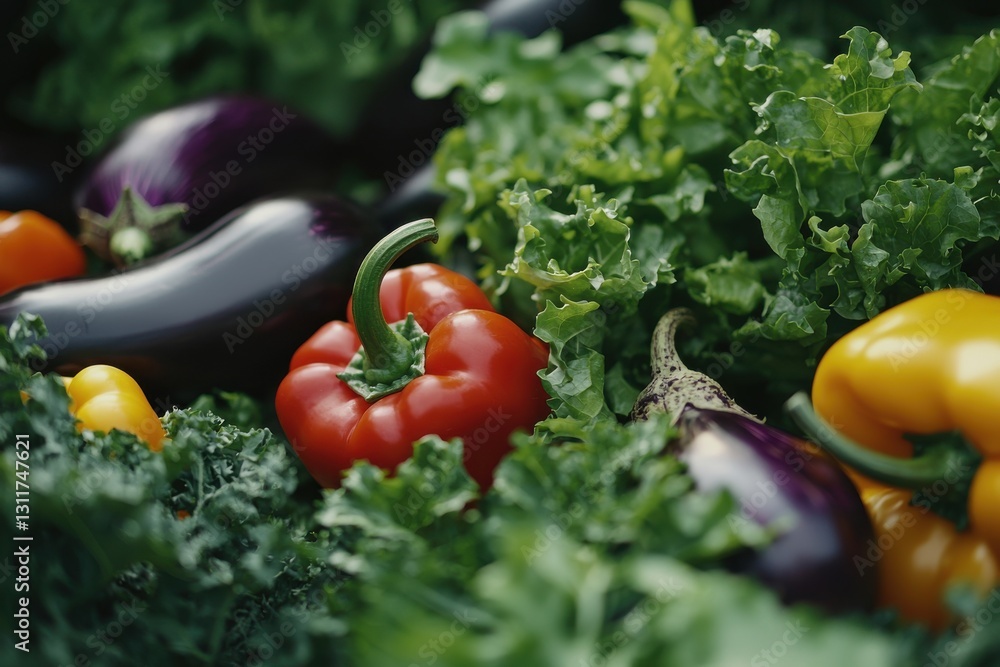 Aufkleber an assortment of colorful fresh vegetables and leafy greens creating a visually appealing compositio