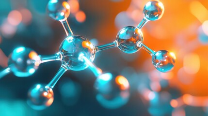 3D rendering showcases the intricate chemical structure of water molecules featuring carbon and hydrogen atoms in vibrant colors