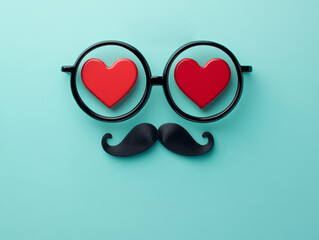 Glasses with heart lenses and mustache