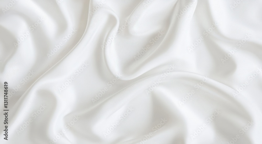 Poster a smooth, white fabric with elegant drapes and soft textures, creating a luxurious and timeless aest