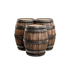 Obraz premium Three Vintage Wooden Barrels with Metal Bands - Isolated on Black