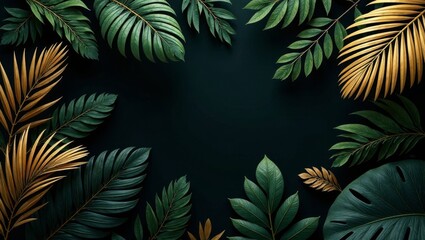 Luxurious Tropical Foliage Frame with Golden Accents An Elegant Background for Design Projects and Invitations