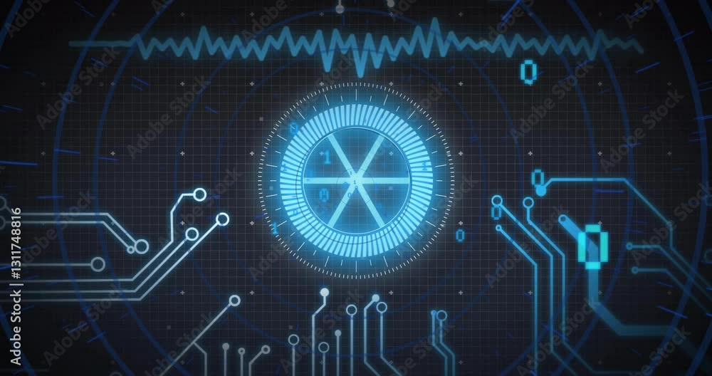Aufkleber futuristic digital interface with circuit patterns and binary code animation