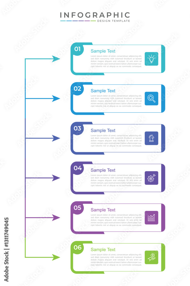 Poster business infographic design template with 6 options, steps or processes. can be used for workflow la
