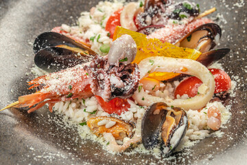 risotto with seafood, Italian dish Risotto frutti di mare