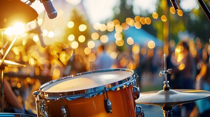 Naklejka premium Jazz Appreciation Month Concept. Drumming Performance at Outdoor Music Festival Scene