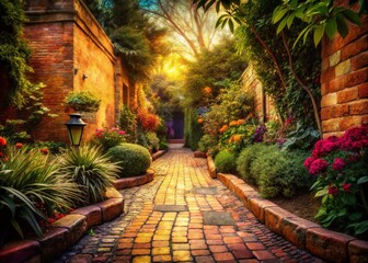 Fototapeta premium Vintage Brick Path Textures: Decorative Garden Journaling Backgrounds