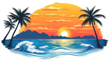 Obraz premium DesignCreativity Vector Design Scene Waves Tropical