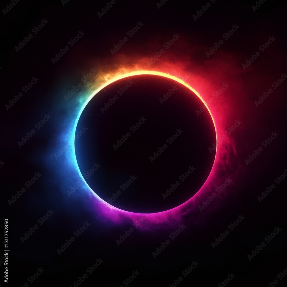 Poster mystic celestial: a mesmerizing cosmic display features a vibrant, glowing circle ringed with an eth