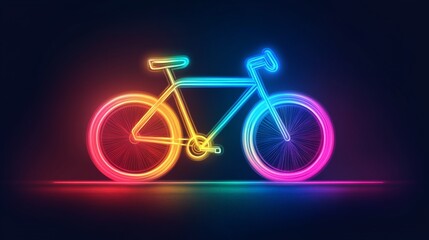 Fototapeta premium A neon bicycle glowing with vibrant rainbow colors, standing out against a dark background. Perfect for digital art, cycling, or futuristic transportation themes.. AI Generation