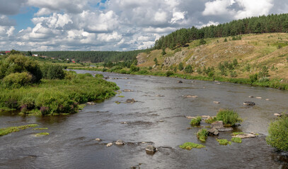 Ural river Iset on a summer day, Kamensky city district, Sverdlovsk region