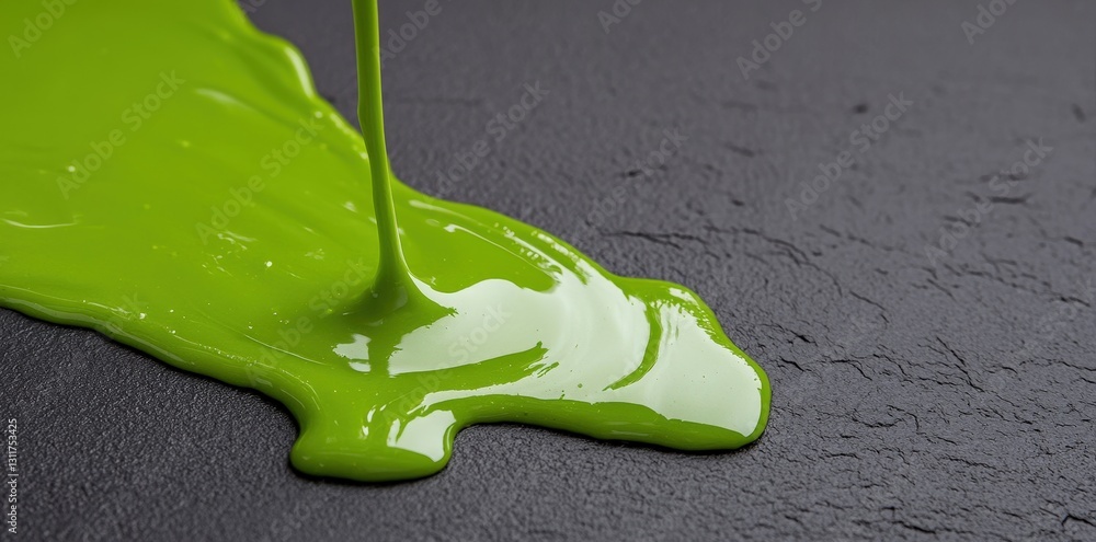 Aufkleber vivid green paint drips onto a textured black surface, creating a striking contrast and a dynamic vi