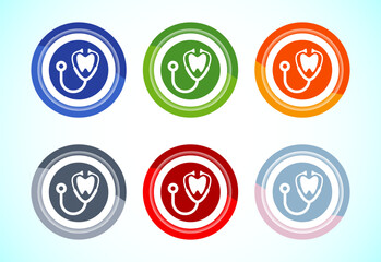 Dental care icon design illustration. Teeth care icon for dentist, dental clinic, 6 color button design set