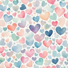 Romantic watercolor hearts seamless pattern in pastel tones