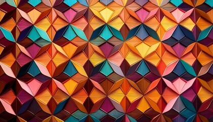Bold, colorful geometric patterns in warm tones creating a striking and dynamic festive backdrop. 
