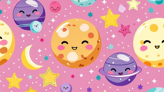 charming cosmic pattern with smiling planets and stars