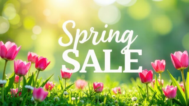 "Spring sale" lettering on a spring background - Powered by Adobe