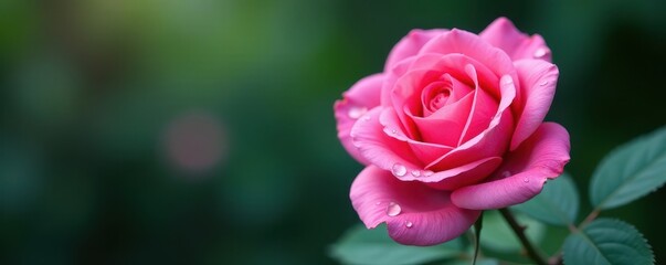 Obraz premium Closeup of pink rose with water droplets; soft focus, garden, droplet, dewy