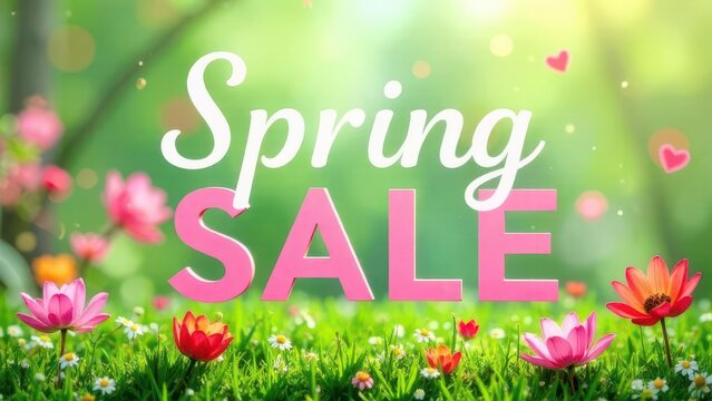 "Spring sale" lettering on a spring background - Powered by Adobe