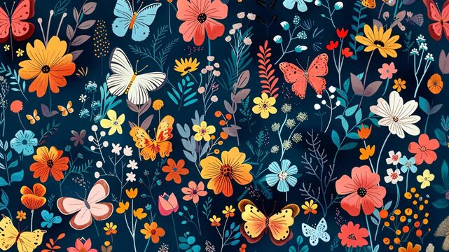 cozy and joyful pattern with vibrant butterflies and floral elements