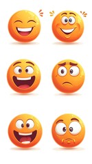Fototapeta premium Six orange emoticon faces showing different emotions.
