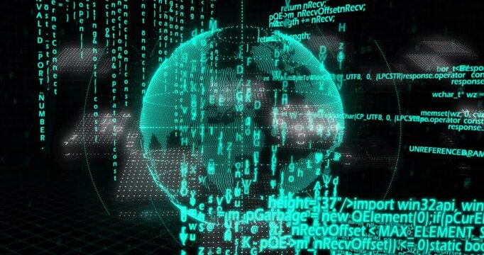 Animation of digital globe with binary code and data streams in school setting - Powered by Adobe