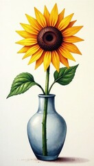 Geometric sunflower, minimalist vase sketch Simple lines, sun-like design , modern, flower