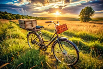 Obraz premium Vintage Delivery Bicycle, Isolated, Rustic Sign, Drone View, Aged Metal, Retro Bicycle Delivery