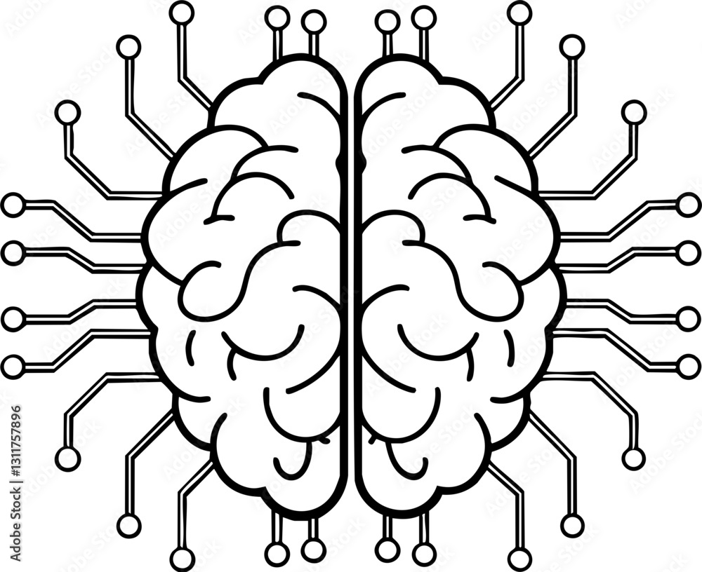 Poster a stylized brain design featuring circuit-like connections, symbolizing the integration of technolog