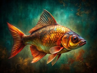 Fototapeta premium Vintage Elegant Fish Design Dark Brushstrokes Background - Stock Photo