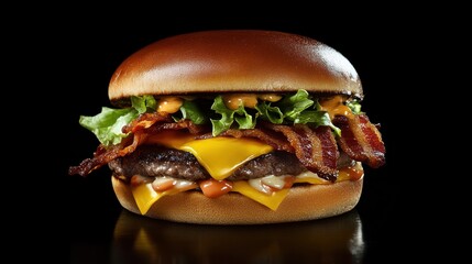 Floating Double Cheeseburger with Crispy Bacon and Lett