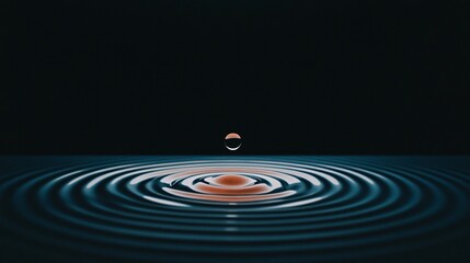 Ripples of Serenity: A singular droplet creates concentric waves on a serene water surface, the captured moment an exquisite interplay of reflection and refraction, suggesting tranquility, purity.