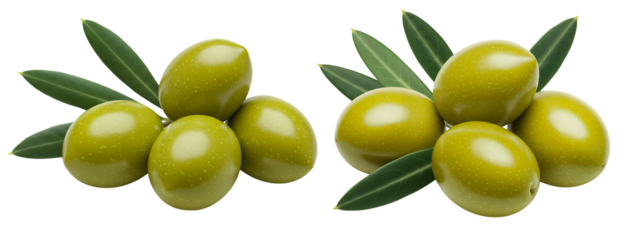 Fresh Green Olives with Leaves, Perfect for Food Photography isolated on white or transparent png background