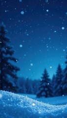 Obraz premium Shimmering snowflakes fall on a deep blue winter night sky , xmas, blue, festive