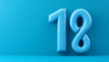 Light blue number eighteen on blue background.
