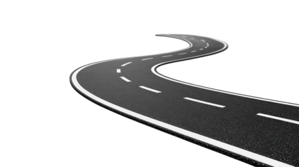 a smooth. curved road with white lane markings on a clean. minimalistic background the design emphasizes the road's winding nature. suggesting movement and travel it serves as a visual representation