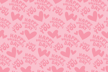 Seamless pattern with heart and words of love. Cute romantic hearts background for print, card, postcard, poster, textile, wrapping paper, fashion, Valentine's day concept.