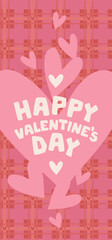 Happy Valentine's Day Pink vertical Banner with Heart. Cute Hand Drawn Graphics for Card, Banner, Poster Design