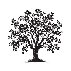 Crabapple Tree Silhouette - Tree Design - Crabapple tree Vector - Illustration of Crabapple Tree.