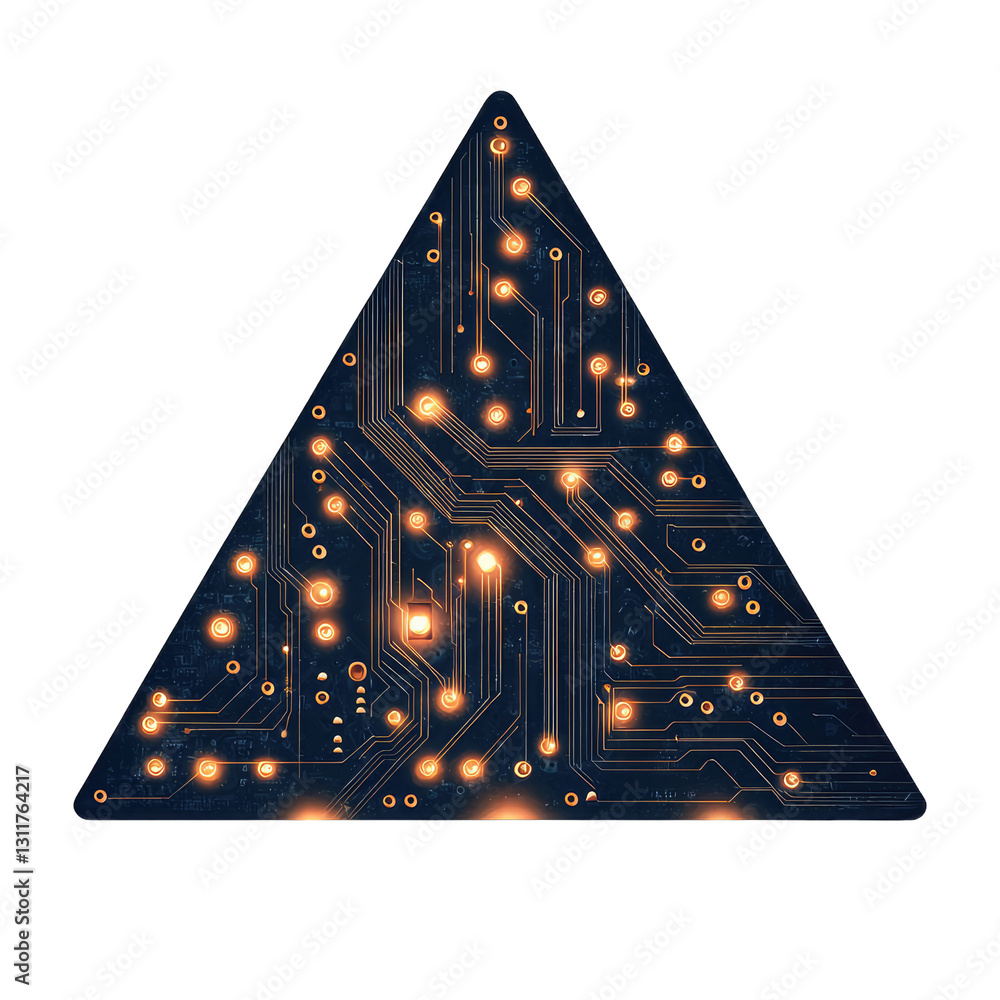 Poster abstract circuit board with glowing lights in a triangular shape.