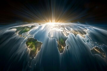 Fototapeta premium Earth illuminated with digital rays connecting across global continents