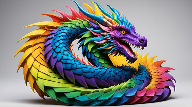 a zany zealous dragon uncoils its vibrant rainbow