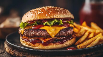 Craft Burger with Double Patties and Melted Cheese