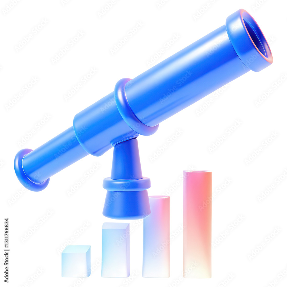 Aufkleber a telescope aligned with an upward graph, symbolizing growth and exploration in a visually engaging 